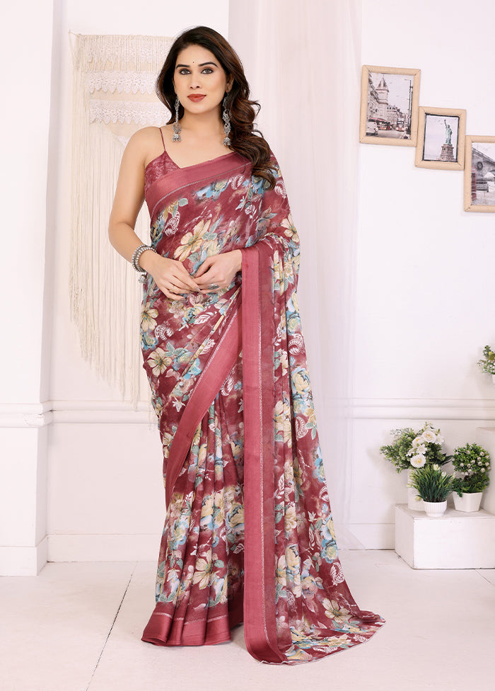 Maroon Spun Silk Saree With Blouse Piece