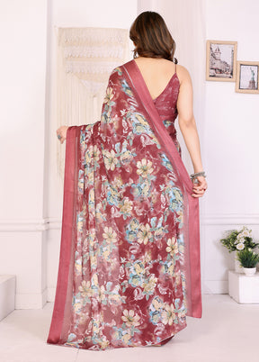 Maroon Spun Silk Saree With Blouse Piece