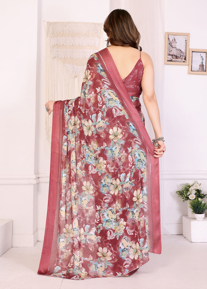 Maroon Spun Silk Saree With Blouse Piece