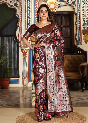 Maroon Spun Silk Saree With Blouse Piece