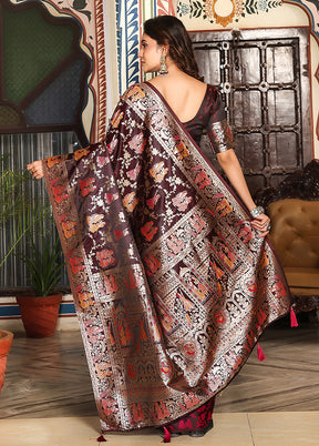 Maroon Spun Silk Saree With Blouse Piece