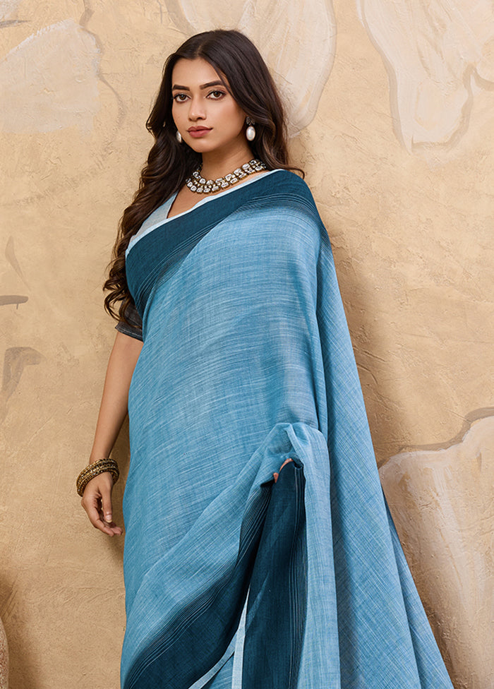Blue Spun Silk Saree With Blouse Piece