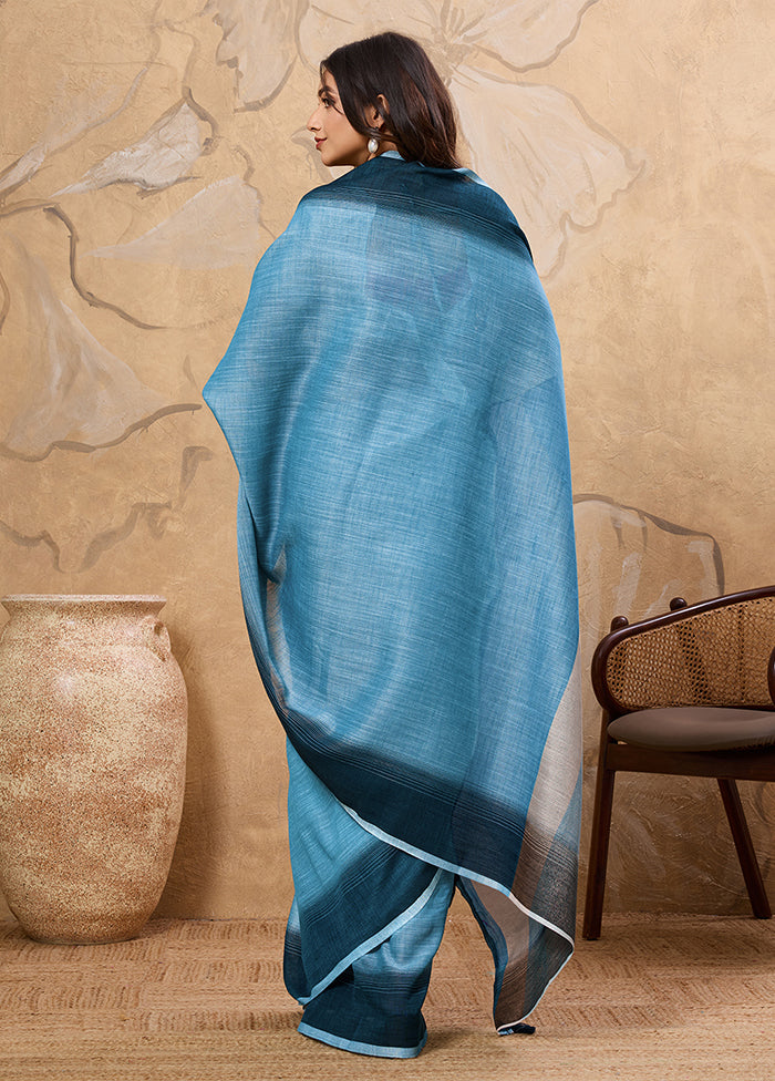Blue Spun Silk Saree With Blouse Piece