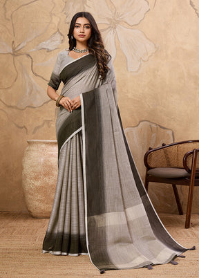 Grey Spun Silk Saree With Blouse Piece