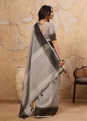 Grey Spun Silk Saree With Blouse Piece