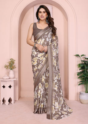 Brown Spun Silk Saree With Blouse Piece
