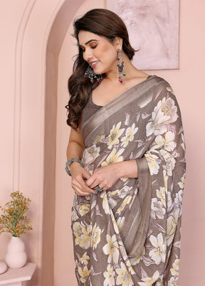 Brown Spun Silk Saree With Blouse Piece