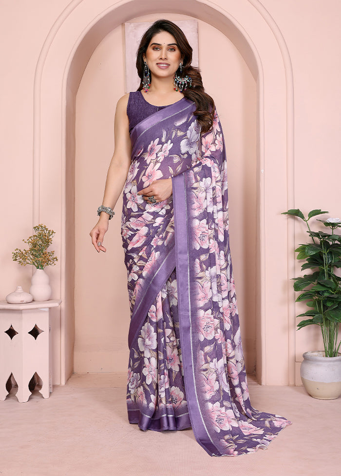Purple Spun Silk Saree With Blouse Piece
