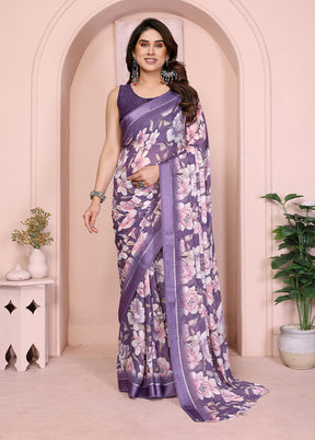 Purple Spun Silk Saree With Blouse Piece