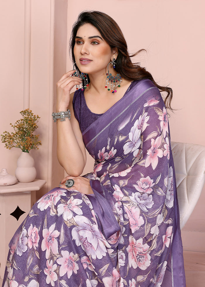Purple Spun Silk Saree With Blouse Piece