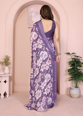 Purple Spun Silk Saree With Blouse Piece