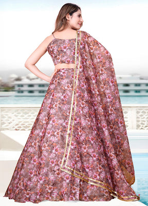 3 Pc Mauve Net Semi Stitched Lehenga Set - Indian Silk House Agencies