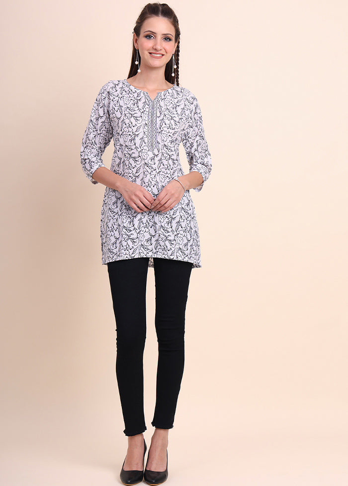 White Readymade Cotton Short Kurti - Indian Silk House Agencies