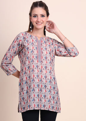 Cream Readymade Cotton Short Kurti - Indian Silk House Agencies