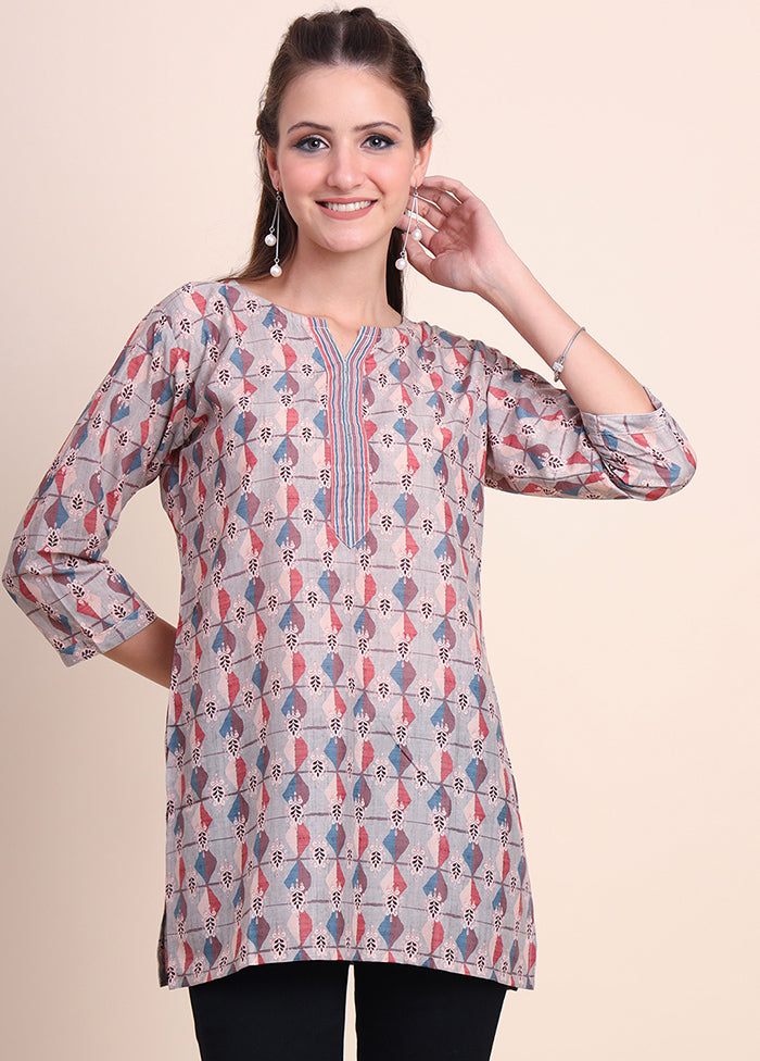 Cream Readymade Cotton Short Kurti - Indian Silk House Agencies