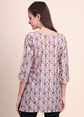 Cream Readymade Cotton Short Kurti - Indian Silk House Agencies