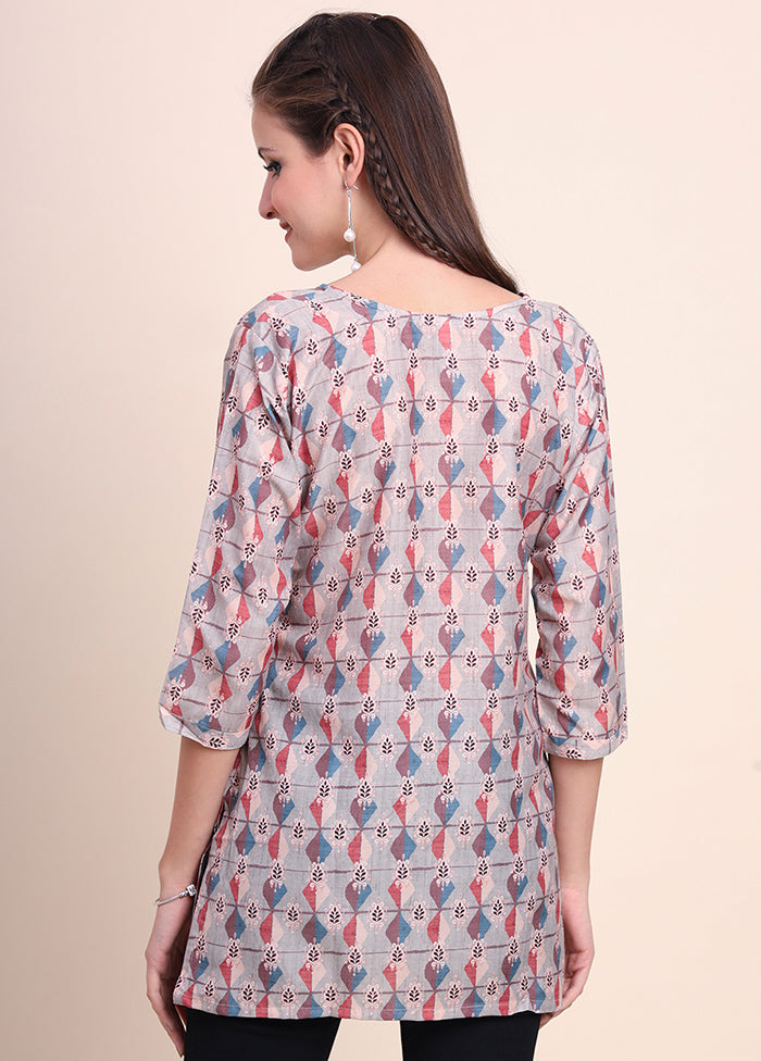 Cream Readymade Cotton Short Kurti - Indian Silk House Agencies