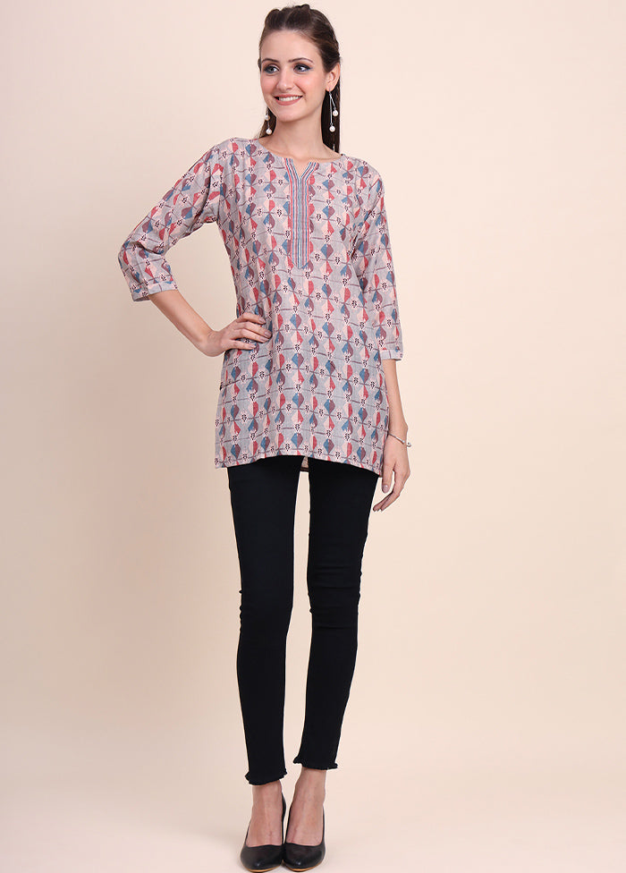 Cream Readymade Cotton Short Kurti - Indian Silk House Agencies