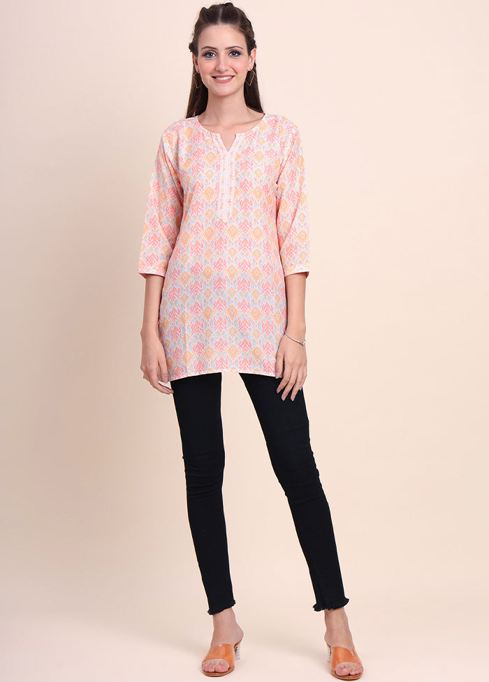 Peach Readymade Cotton Short Kurti - Indian Silk House Agencies