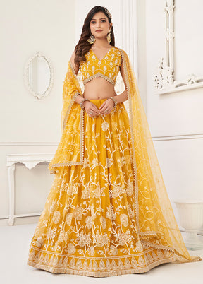 3 Pc Mustard Net Semi Stitched Lehenga Set - Indian Silk House Agencies