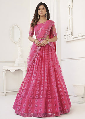 3 Pc Pink Net Semi Stitched Lehenga Set - Indian Silk House Agencies