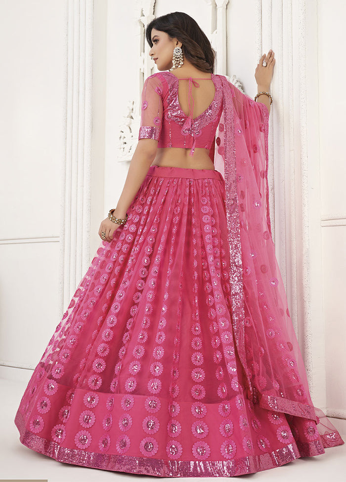 3 Pc Pink Net Semi Stitched Lehenga Set - Indian Silk House Agencies