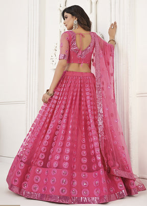 3 Pc Pink Net Semi Stitched Lehenga Set - Indian Silk House Agencies