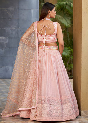 3 Pc Pink Georgette Semi Stitched Lehenga Set - Indian Silk House Agencies