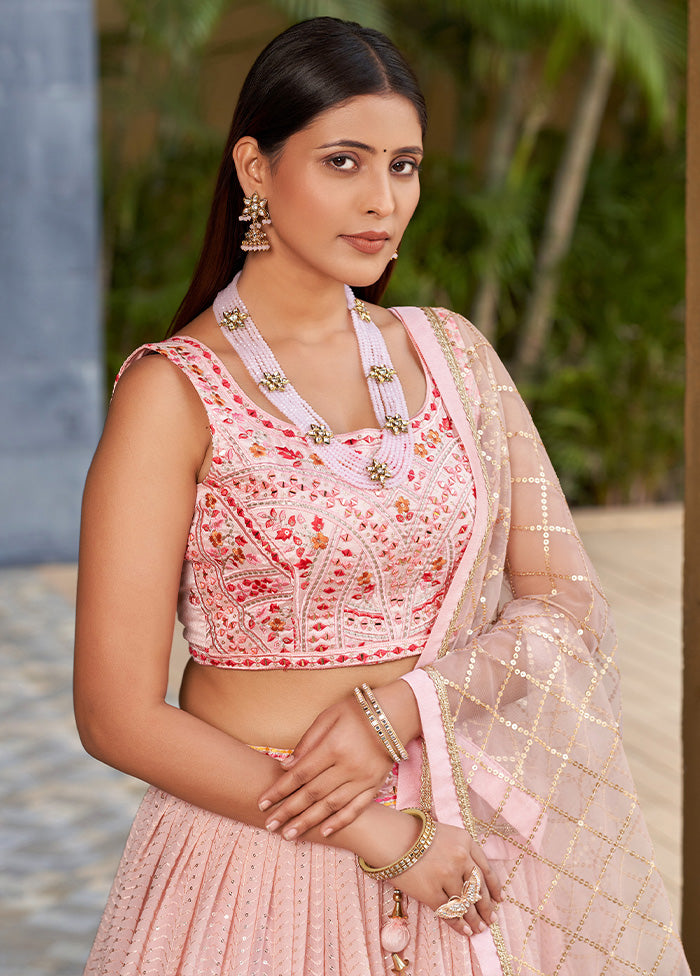 3 Pc Pink Georgette Semi Stitched Lehenga Set - Indian Silk House Agencies