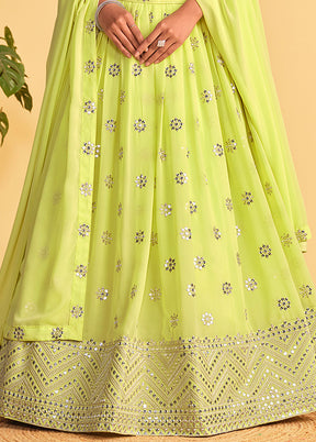 3 Pc Green Georgette Semi Stitched Lehenga Set - Indian Silk House Agencies