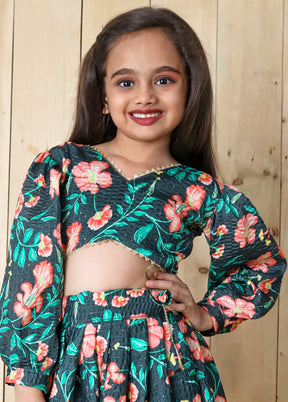 Green Silk Digital Printed Work Lehenga