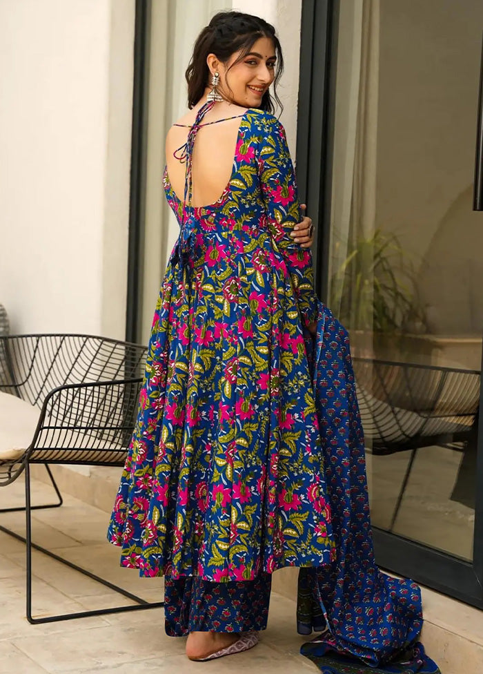 3 Pc Blue Readymade Silk Suit Set