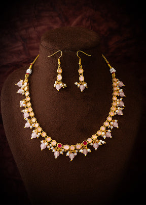 Peach Brass Kundan Stone Work Necklace