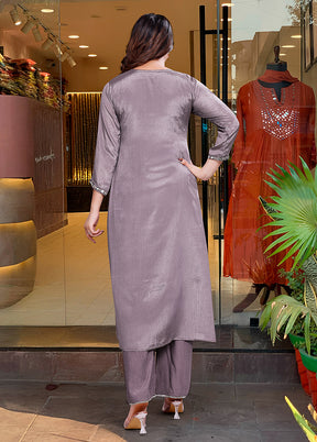 3 Pc Grey Readymade Viscose Dupatta Suit Set