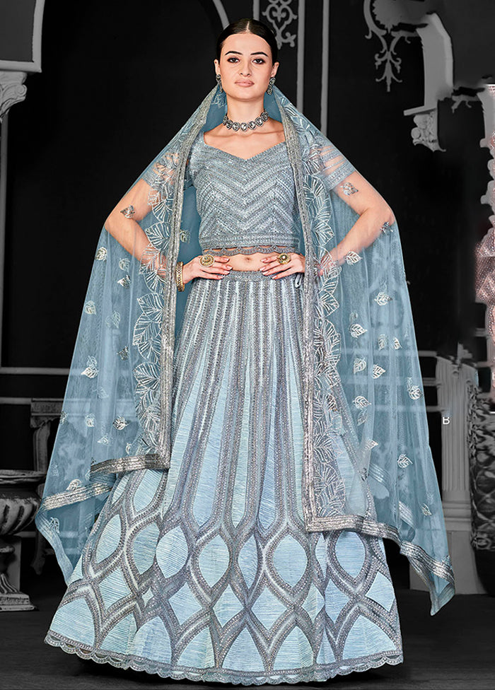 Blue Net Lehenga Set