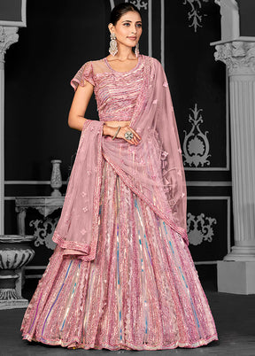 Pink Net Lehenga Set