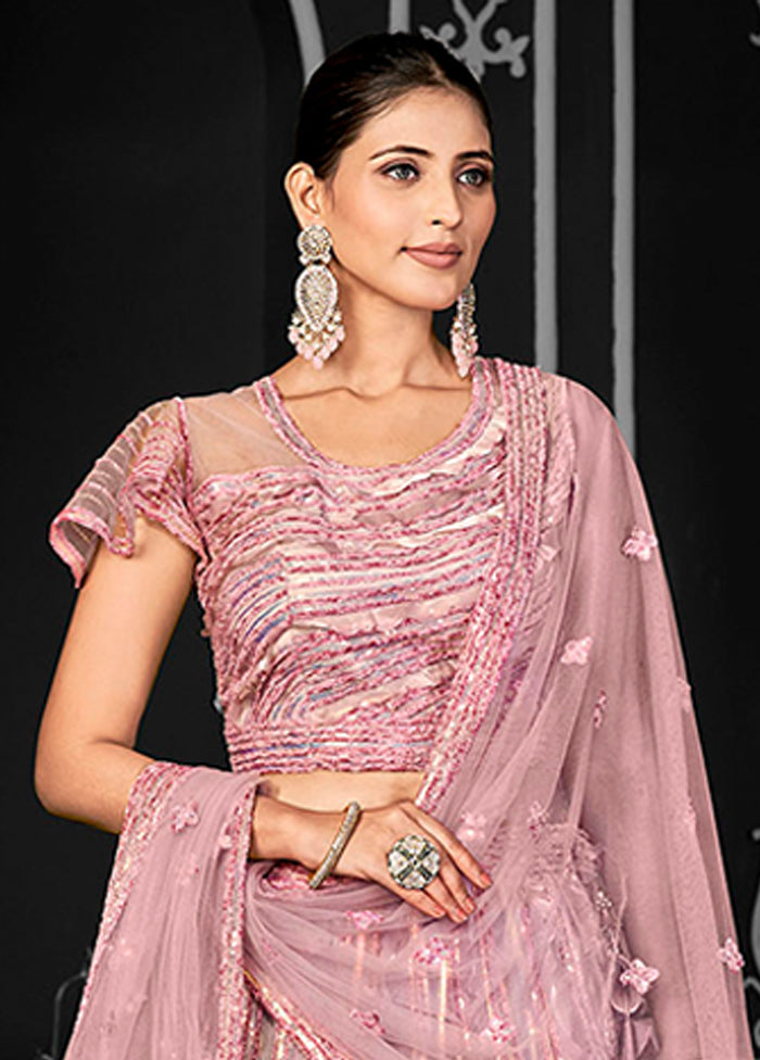 Pink Net Lehenga Set