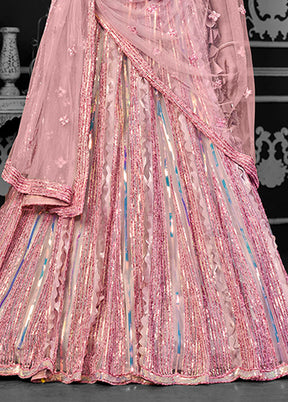 Pink Net Lehenga Set