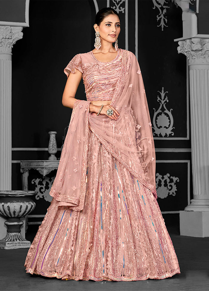 Peach Net Lehenga Set