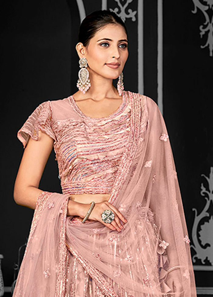Peach Net Lehenga Set