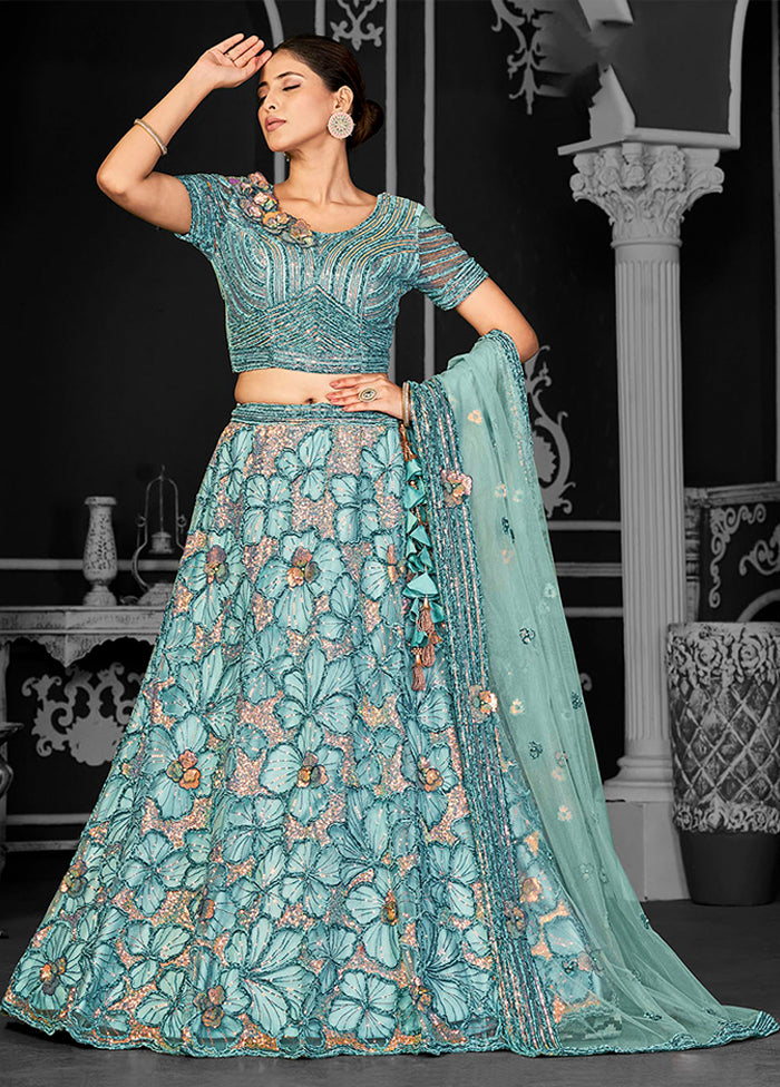 Blue Net Lehenga Set