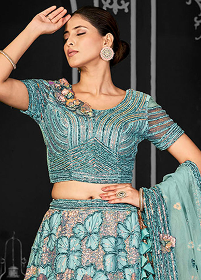 Blue Net Lehenga Set