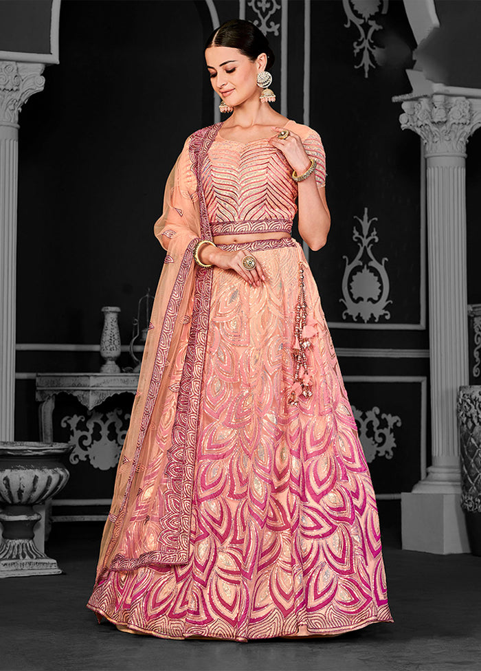Peach Net Lehenga Set