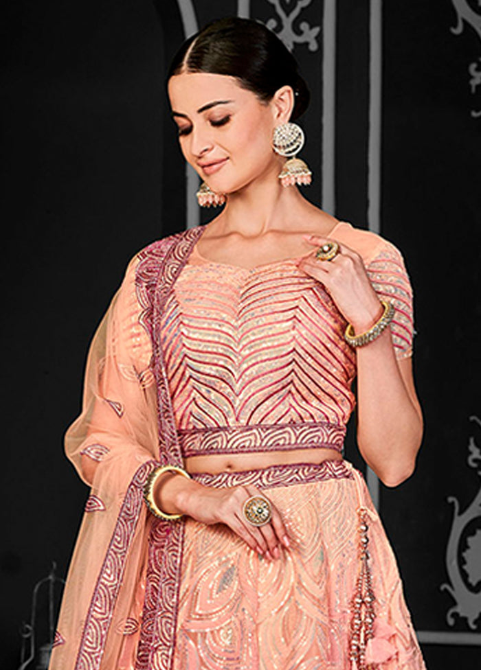 Peach Net Lehenga Set