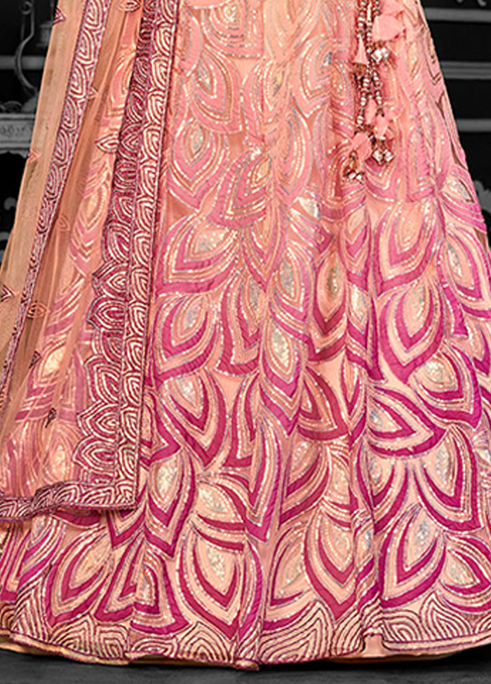 Peach Net Lehenga Set