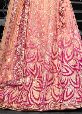 Peach Net Lehenga Set