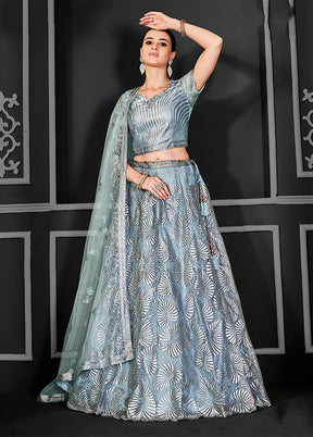 Grey Net Lehenga Set