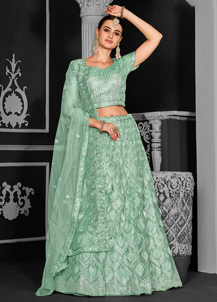 Green Net Lehenga Set