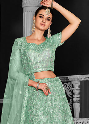 Green Net Lehenga Set