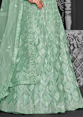 Green Net Lehenga Set